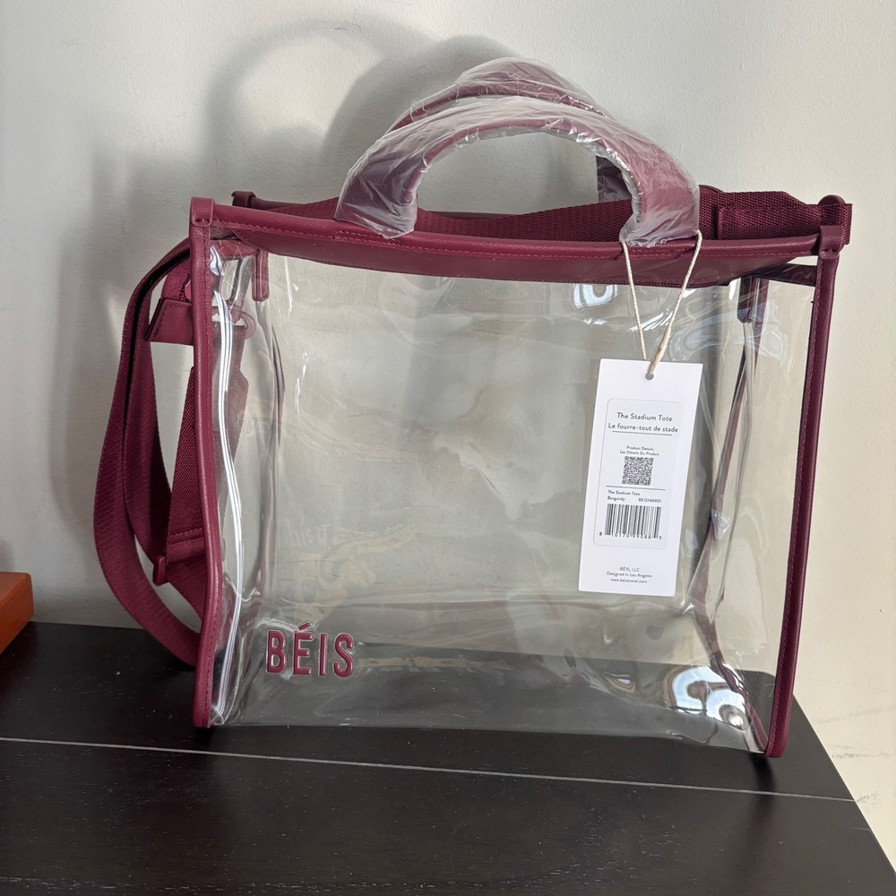 BEIS | The Stadium Tote | Clear Burgundy PVC Crossbody Bag BEIS146901 NEW - Picture 2 of 10